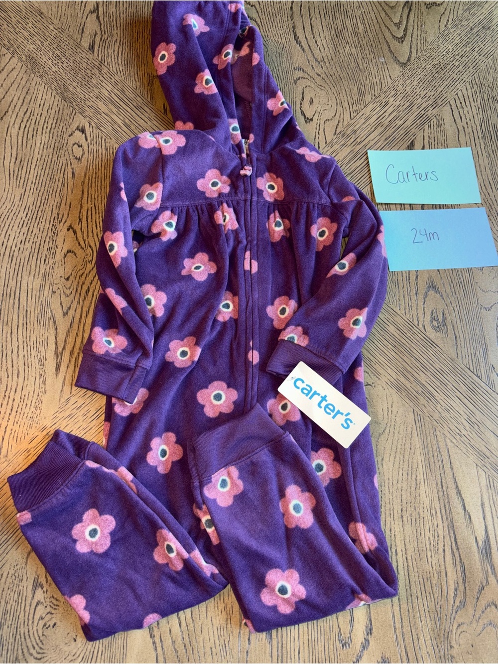 Carter's Purple Floral Hooded Kids Romper